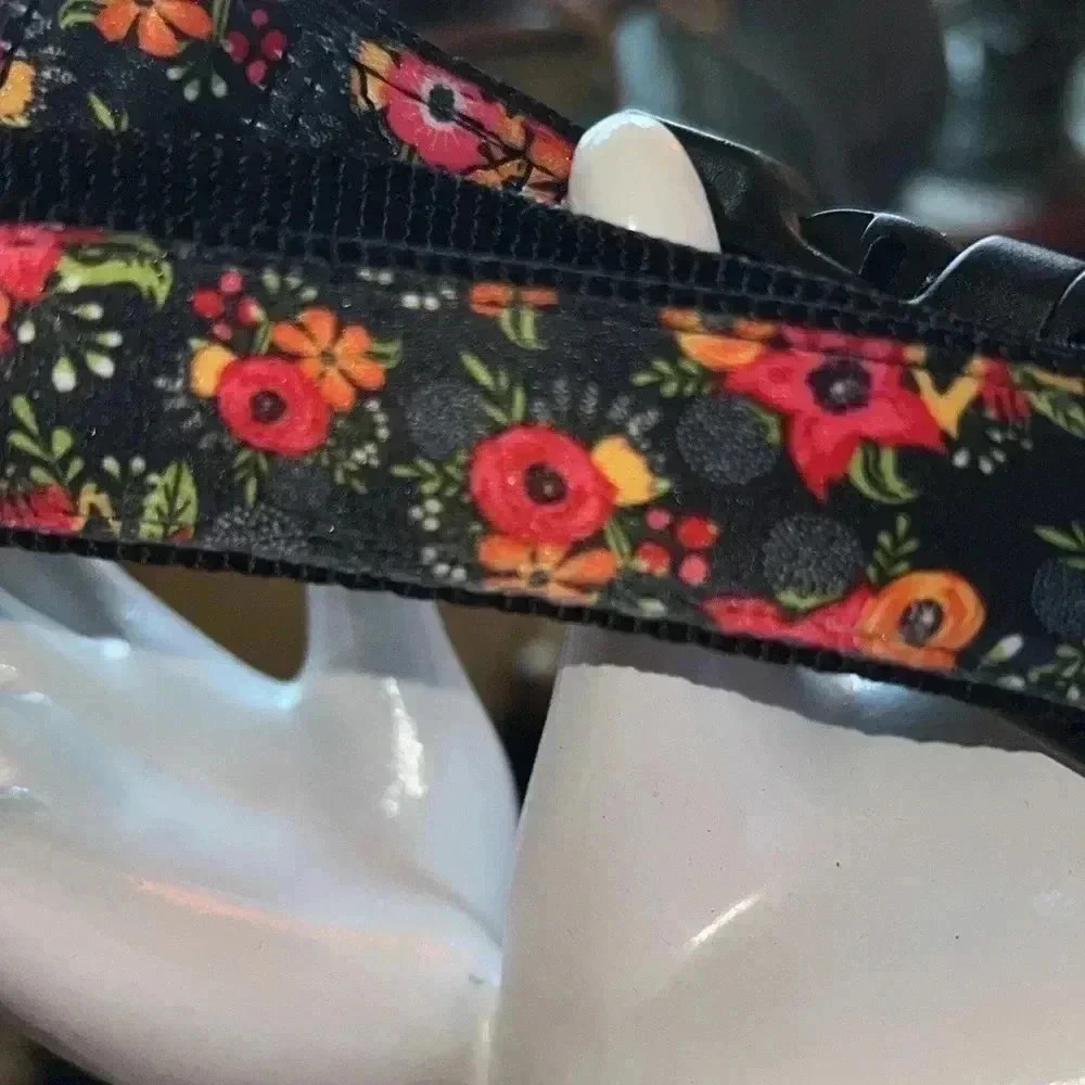 Dog Collar Orange Pink Floral Black Extra Large Heavy Duty Quick Release Collar - Picture 16 of 16